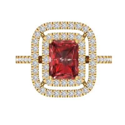 2.63Ct Emerald Cut Natural Garnet Solid Rose/Gold Halo Engagement Promise Ring