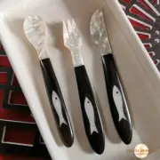 Cutlery Set of Spoon, Fork, Knife - Ebony Wood and Mother of Pearl Shell