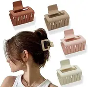 Bmobuo 4Pcs Hair Accessories: Matte Square Claw Clips for Thick Hair, Small Banana Clips for Women