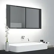 High Gloss Grey LED Bathroom Mirror Cabinet with RGB Light and 2 Shelves, Acrylic, 90x12x45 cm, Contemporary Design, Easy Clean and Durable