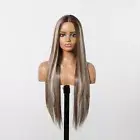 Mixed Ash Brown Blonde Highlights Wig - Long 13x6 Lace Front Synthetic Wavy Wig