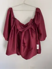 ASOS LUXE bubble babydoll satin mini dress in deep red size 8 NWT