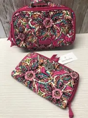 Vera Bradley Wallet RFID Turnlock Sunburst Floral & Make Up Bag NWT Free Ship