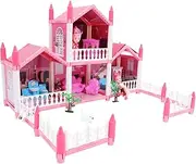 WEKAMOS Castle Construction Model Miniature Dollhouse with Lights DIY Princess Castle for Build House Enhances Motor Skills Color Recognition Safe Material