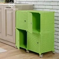在飛比找博客來優惠-【藤立方】組合2層4格收納置物櫃(4門板+附輪)-DIY 綠