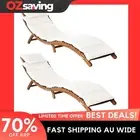 Wooden Sun Lounger Cushions Cream White Acacia 2 pcs Foldable Patio 5473