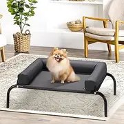 Petzly Elevated Cooling Dog Bed with Cushions, Raised Pet Cot for Small Medium Dogs, Portable & Machine-Washable, Non-Slip Rubber Feet, Indoor & Outdoor Use, Black, Medium(88x64x20CM)