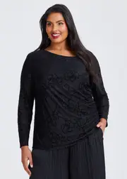 [Taking Shape] Taking Shape Genevieve Long Sleeve Mesh Top Size 20 in - Plus Size Women's Clothing