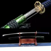 Japanese Katana Samurai Sword T10 Steel ClayTempered Mirror Blade Green Scabbard