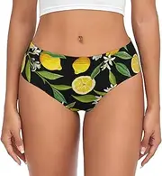 [SAAKE] Yellow Lemon Print Women's Briefs XS S M L XL XXL 3XL 4XL Plus Size Briefs Bikini Ladies Underpants, Black, Medium