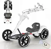 Electric Go Kart for Kids, 6V Foldable Go Cart with Adjustable Seat, Music & Lights & Remote Control, Bearing 30kg, Pedal Go-Kart with Reversing Model, 5 MPH Speed Drift Go Cart for Outdoor White