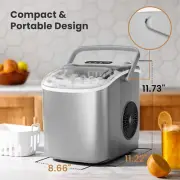 Portable Countertop Ice Maker Machine w Handle, 9 Bullet-Shaped Ice Cubes (Grey)