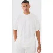 Mens White Oversized Burnout Towelling Jacquard T-shirt
