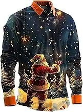 Dress Shirt Button Christmas Santa Snowman Pattern Long Sleeved Shirt Men Swim Shirts