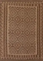 Brown Geometric Tribal Kilim Rug 5x7 Wool Flat-Woven Carpet