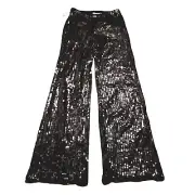 Good American Sequin Pants Women's 0 Black Wide Leg Side Zip New w/Tags (25x31)