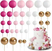 AIMALL 32PCS Elegant Mini Cake Toppers, Matte and Metallic Ball Design, for Wedding, Birthday and Party Decorations