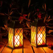 Solar Lanterns, 2 Pack LED Solar Lights Flame Hanging Lanterns