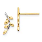 14K Yellow & Rhodium White Leaves Post Earrings