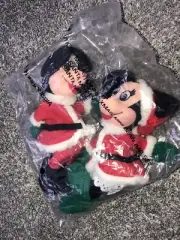 Disney Store Santa Mickey & Minnie Mouse Bean Bag Plush Set 9" Sealed