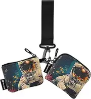 [XYMZR] Mini Zip Around Wristlet keychain Wallet Cool Astronaut Garden for Women Personalized Pattern Detachable Dual Pouch Wristlet Portable Wallet Phone Coin Purse, Multi-colored, One Size