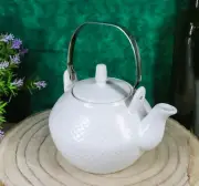 Ebros Imperial Spotted Texture Teapot With Stainless Steel Handle 28oz (White)