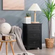 Costway3-Drawer Vintage Bedside Table with Metal Handles &amp; Anti-toppling Device-Black