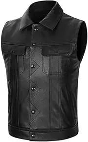 Motorcycle Real Leather Vest Men's Casual Cowhide Leather Vest Motor Real Leather Waistcoat Sleeveless Jacket