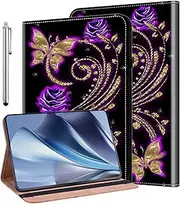 [ALILANG] Case for Samsung Galaxy Tab S9 FE 10.9 Inch/Galaxy Tab S9 11 Inch 2023 with Stylus, Shockproof Folding Stand Cover for Samsung Tab S9 FE 2023-Purple Butterfly