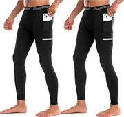 [Roadbox] 1/2 Pack Compression Pants for Men Running Tights Athletic Football Leggings Cycling Base Layer with Pockets