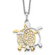 Sterling Silver Gold-Tone Diamond-Cut Turtle W/ 2In Ext. Necklace