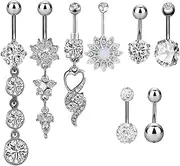 [TJCGCKK] Belly Button Piercing Ring for Women Girls, 8 Pcs Stainless Steel Dangle Belly Button Rings Dangling Curved Navel Barbell Body Jewelry