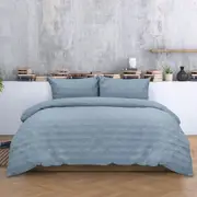 Ardor Carter Mineral Blue Embossed Vintage Washed Geometric Quilt Cover Set (Queen, King)