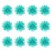 12-Pack Chiffon Flowers 1.97 x 1.97" Fabric Flowers for Craft [Turquoise]