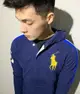 美國百分百【全新真品】Ralph Lauren RL 男 連帽 外套 棉質 帽T 夾克 藍 大馬 POLO XS號 B791