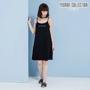 YVONNE 以旺狗細肩帶洋裝-黑M