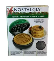 Nostalgia My Mini Reindeer Waffle Maker Compact Size 5" Non-stick Surface