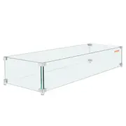 Gas Fire Pit Wind Guard for Square Fire Table, 595 x 190 x 165 mm Clear Tempered Wind Guard for Firepits, 8mm Thick Square Glass Shield, Glass Panel with Hard Corner Bracket &