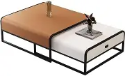Modern leather coffee table set with drawers retractable coffee table, can be completely overlapped, does not take up space, strong load-bearing, suitable for living rooms, offices(Orange+white,S)