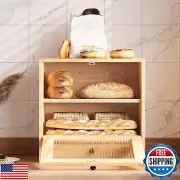 TQVAI Bread Box for Kitchen Countertop 3 Layer Large Corner Wooden Bread Stor