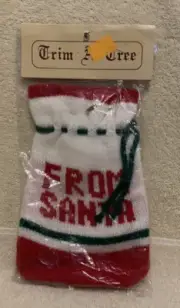 Trim A Tree Knitted Red White Green FROM SANTA Drawstring Gift Bag - NEW