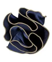 Premium Pre-Folded Suit Pocket Square Navy/Tan Round With Embroidered Piping