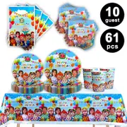 Cocomelon Theme Party 10 Guest Tableware Value Pack Plates Cups Naplkins Tablecloth Gift Bags