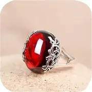 [ZDIFDIC] Women's Adjustable Oval Garnet Ring 925 Sterling Silver Statement Promise Ring Red Gemstone Gift Ring, silver plated, Garnet
