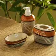 Ceramic Bath Decor Bathroom Accessory Cum Liquid Soap Dispenser Set of 3
