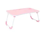 Laptop Stand Table Foldable Desk Computer Study Bed Adjustable Portable Cup Slot - PInk