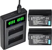 2 Packs NP-FW50 Batteries Dual Charger with Type C Port for Sony A6000 A6400 A6300 A6500 A7 A7II A7RII A7SII A7S A7S2 A7R Camera