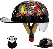 Vintage Motorcycle Half Helmet Baseball Cap with DOT/ECE Approval, Jet Helmet Retro Half Shell Helmet with Retractable Sun Visor for Scooter Cruiser Motorcycle H,L(59~60cm)