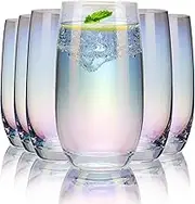 CUKBLESS Iridescent Drinking Glasses Set of 6 ，Crystal Highball Water Glasses，Glass Cups for Water, Juice, Beverage, Mojito，13 Oz