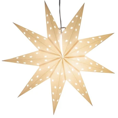 9-Pointed White Paper Star Lantern with 12 Foot Power Cord Included, Modern S...